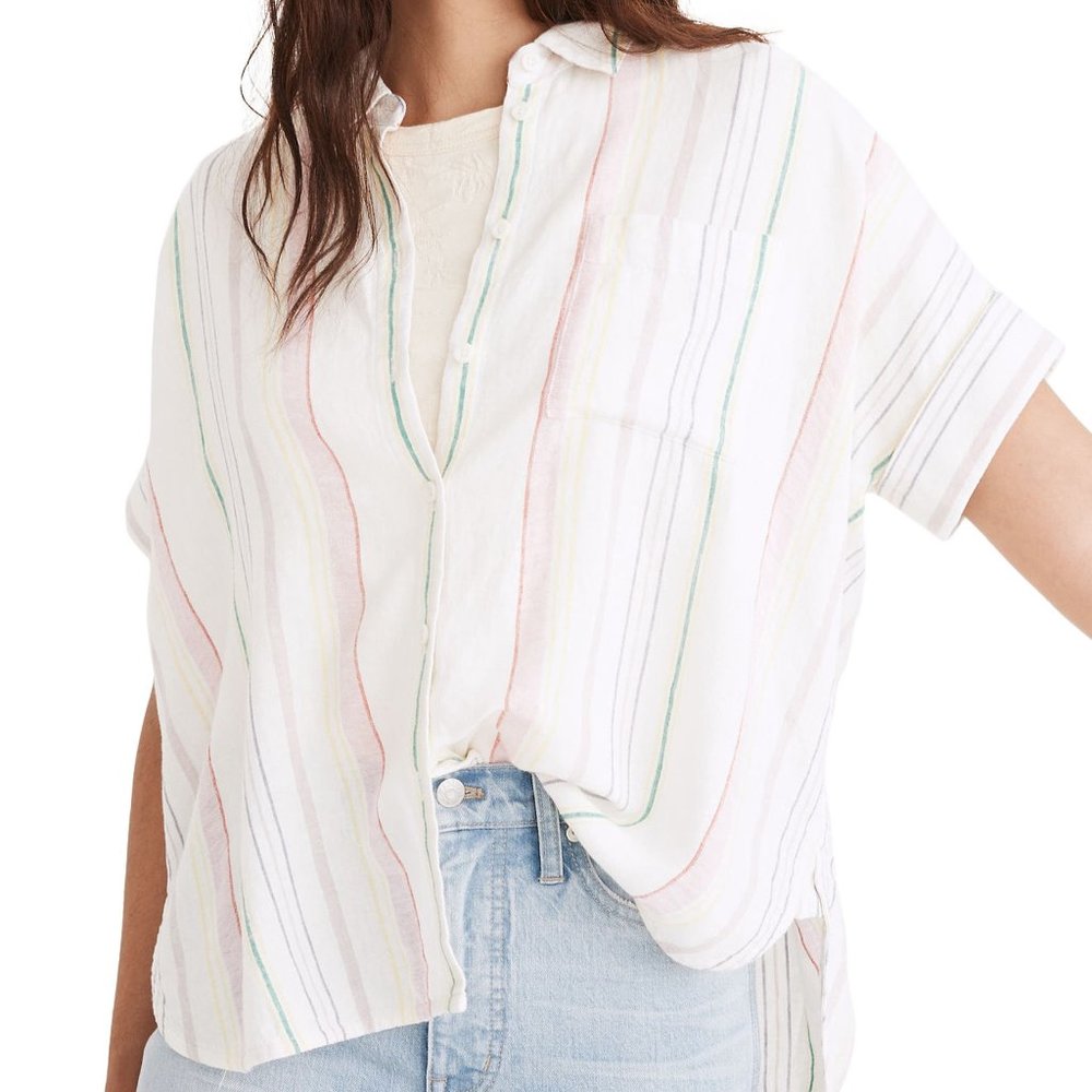 NWT Madewell Rainbow Stripe Linen Blend Daily Shirt